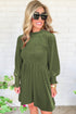 Frilled Neck Smocked Bodice Velvet Dress